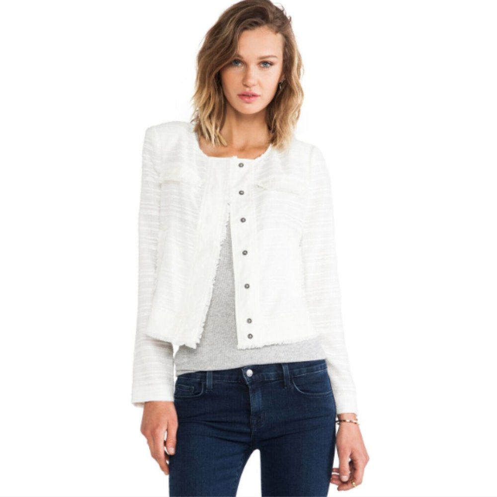 NWT Rachel Zoe sz 2 Halloway Boxy Banded Jacket Fringe Ivory Blazer